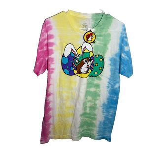 Buc-ee's T-Shirt Medium Tie Dye Rainbow Crew Neck Easter Printed Shirt NWT